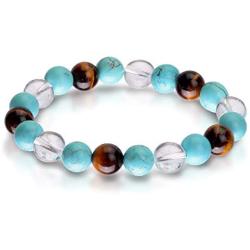 Triple Stone Ultimate Student Bracelet – Studying, Mental Focus and Memory – Turquoise – Crystal Quartz – Tiger Eye – Bracelet for Student – Focus Bracelet - Gemstone Beaded Stretch Bracelet (10mm)