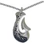 Fish hook Hawaiian Maori Polyneian Hei matau Silver Pewter Mens Pendant Necklace Wealth Prosperity Charm Protection Amulet Safe Travel Safe at sea Talisman for unisex men w Stainless Steel Chain