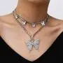 Fashion Layered Butterfly Pendant Micro Shiny Zircon Rhinestone Charm Tennis Chain Choker Necklace Punk Hip Hop Jewelry Gift for Men Women