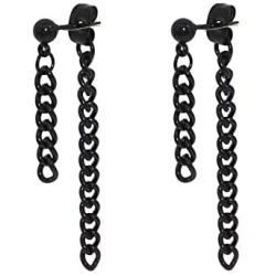 JSEA Stainless Steel Double Tassel Curb Chain Long Dangle Earrings Hypoallergenic Black Silver Gold Earring