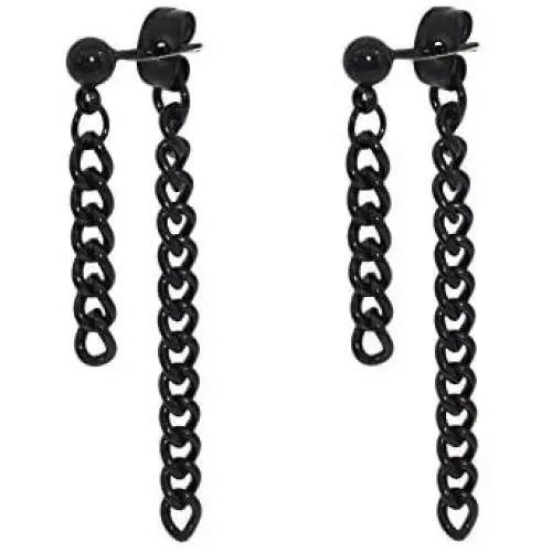 JSEA Stainless Steel Double Tassel Curb Chain Long Dangle Earrings Hypoallergenic Black Silver Gold Earring JSEA Stainless Steel Double Tassel Curb Chain Long Dangle Earrings Hypoallergenic Black Silver Gold Earring