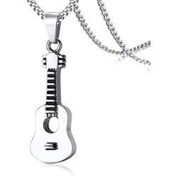 PJ Jewelry Unisex Stainless Steel Guitar Shape Memorial Keepsake Ashes Holder Cremation Urn Remembrance Necklace