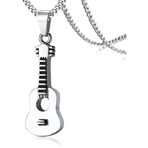 PJ Jewelry Unisex Stainless Steel Guitar Shape Memorial Keepsake Ashes Holder Cremation Urn Remembrance Necklace PJ Jewelry Unisex Stainless Steel Guitar Shape Memorial Keepsake Ashes Holder Cremation Urn Remembrance Necklace
