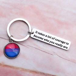 SEIRAA Bisexual Pride Keychain It Takes a Lot of Courage to Become Who you Really are Keychain Bisexual Pride LGBTQ Gifts