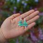 RareLove Green Christmas Tree with Star Red Rhinestone Pierced Dangle Earrings CZ Crystal Silver Plated Alloy Holiday For Women Girls