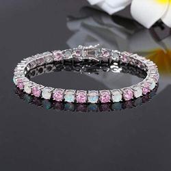 CiNily Tennis Bracelet for Women Girls Fire Opal 18K White Gold Plated Women Jewelry Gemstone Bracelet 7 5/8''