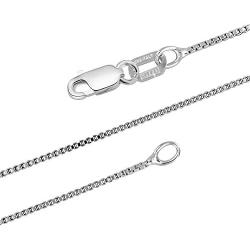 MIZZE Made for Luck 19''-20''-22''-24'' Inch Length 0.7 MM Italian Made Sterling Silver Box Chain with Lobster Or Spring Ring Clasp for Men & Women, Nickel Free and Includes Jewelry Care Kit