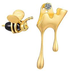 Ear Stud Dangle Sterling Silver Bee And Dripping Honey Asymmetric Gold Earrings For Women Girls
