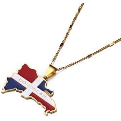 Stainless Steel Enamel The Dominican Republic Map Pendant Necklace for Women Map of Dominican Chain Jewelry