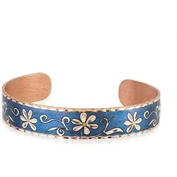 Adjustable Women Girls Flower Bracelets, Handcrafted Copper Cuff, Copper Jewelry with Multi-Colored Background
