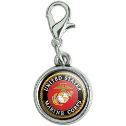 GRAPHICS & MORE Marines USMC Emblem Black Yellow Red Officially Licensed Antiqued Bracelet Pendant Zipper Pull Charm with Lobster Clasp