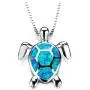 NC Turtle Pendant Statement Necklace,Lovely Animals White Created Fire Opal Silver Chain Necklace Jewellery Gifts