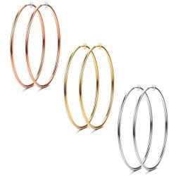 Udalyn 3 Pairs Stainless Big Hoop Earrings Set Clip On Hoop Earrings For Women Large Non Pierced Earring Jewelry 40/50/60mm