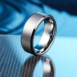 MISTERINGS Basic 6mm 8mm Tungsten Carbide Wedding Rings for Men Black Matte Finish Beveled Edge Comfort Fit Band