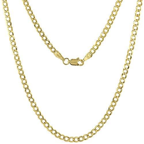 10K Yellow Gold 2-12 mm Curb Link Chain Necklace for Men and Women Concaved Beveled Edges 16-26 inch