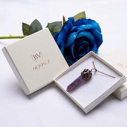 Bivei Retro Antique Brass Chakra Necklace Hexagonal Prism Gemstone Quartz Crystal Stone Healing Pendant
