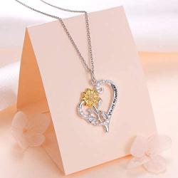 Sterling Silver You Are My Sunshine Sunflower CZ Heart Pendant Necklace 18'' for Girls Women