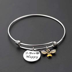 WUSUANED Honey Bee Bracelet Bee Happy Inspirational Jewelry Gift for Bee Lover