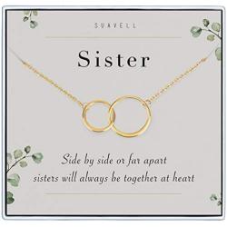 Suavell Sister Necklace. 18K Gold Plated Double Circle Necklace for Women. Sister Gifts from Sister, Galentines Day Gifts, Big Sister Gift or BFF Soul Sister! Interlocking Circle Necklace Jewelry