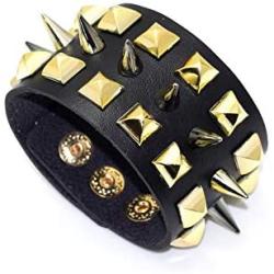 Nsitbbuery Punk Rivet Bracelet Spike Wide Leather Wristband Bracelet