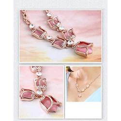 Rose Gold Plated Pink Tulip Flower Statement Necklace