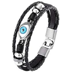 Turkish Evil Eye Leather Bracelet Hand Braid Adjustable Wristband Layer Wrap Woven Bangle for Men Women Punk Jewelry