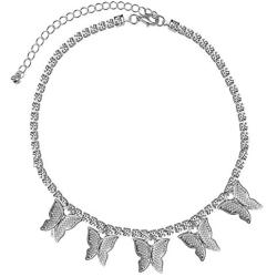 SONGCHANGJEWELRY Butterfly Cuban Link Necklace - Butterfly Chain Iced Out Tennis Chain - Shiny Rhinestone Cubic Zirconia Big Butterfly Pendant Bling Chain Women Jewelry Gifts