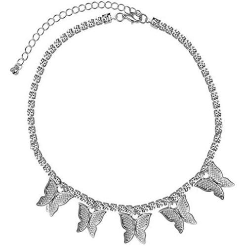 SONGCHANGJEWELRY Butterfly Cuban Link Necklace - Butterfly Chain Iced Out Tennis Chain - Shiny Rhinestone Cubic Zirconia Big Butterfly Pendant Bling Chain Women Jewelry Gifts