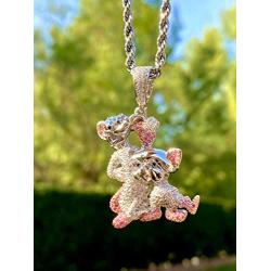 Shop-iGold Custom Pinky Men Women 925 Italy White Gold Finish Iced Silver Charm Ice Out Pendant Stainless Steel Real 3 mm Rope Chain, Mans Jewelry, Iced Pendant, Rope Necklace 16''- 24''