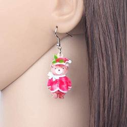 NEWEI Acrylic Christmas Teddy Bear Earrings Dangle Drop Fashion Festival Animal Jewelry For Women Girls Charms Gifts