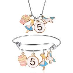 Aesnefe Unicorn CupCupcake Charm Bracelet Birthday Number Necklace with 3rd 4th 5th 6th 7th 8th 9th Birthday Gifts for Girls Kids 2 Packs