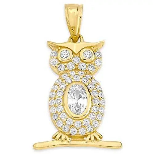 10k Real Solid Gold Owl Pendant Set with Cubic Zirconia Stones, Graduation Gift Charm for Knowledge and Good Luck 10k Real Solid Gold Owl Pendant Set with Cubic Zirconia Stones, Graduation Gift Charm for Knowledge and Good Luck