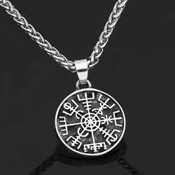 GuoShuang Stainless Steel Nordic Viking Rune Compass Amulet Pendant Necklace Small Size with Valknut Gift Bag