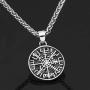 GuoShuang Stainless Steel Nordic Viking Rune Compass Amulet Pendant Necklace Small Size with Valknut Gift Bag