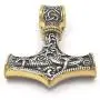 Gungneer Viking Thor Hammer Pendant 18k Gold Plated Stainless Steel Dragon Head Byzantine Chain Necklace Asatru Pagan Jewel