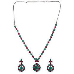 Efulgenz Boho Vintage Antique Ethnic Gypsy Indian Oxidized Silver Crystal Cubic Zirconia Bridal Necklace Earrings Jewelry Set