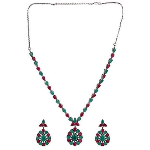 Efulgenz Boho Vintage Antique Ethnic Gypsy Indian Oxidized Silver Crystal Cubic Zirconia Bridal Necklace Earrings Jewelry Set