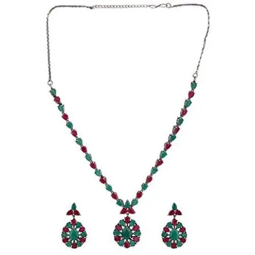 Efulgenz Boho Vintage Antique Ethnic Gypsy Indian Oxidized Silver Crystal Cubic Zirconia Bridal Necklace Earrings Jewelry Set