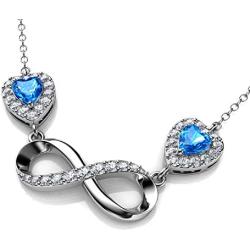 DEPHINI Infinity Necklace 925 Sterling Silver Aqua CZ Crystal Pendant Fine Jewelry Love 18 inch Rhodium Plated Silver Chain A White Cubic Zirconia
