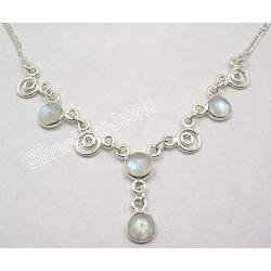 SilverStarJewel 925 Solid Silver Cab Rainbow Moonstone Necklace 17.7'' Ladies Engagament