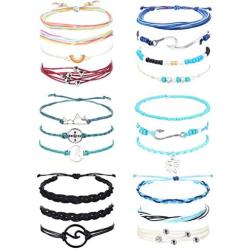 LOYALLOOK 20PCS Beach Wrap Vsco Bracelets Ocean Wave Strand Bracelets Waterproof Handmade Friendship Bracelets Braided Rope Bohemian Anklet Bracelet Adjustable