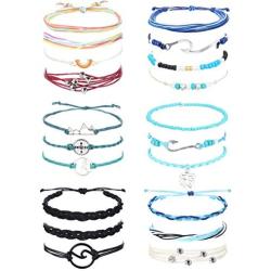 LOYALLOOK 20PCS Beach Wrap Vsco Bracelets Ocean Wave Strand Bracelets Waterproof Handmade Friendship Bracelets Braided Rope Bohemian Anklet Bracelet Adjustable