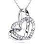 Cuoka Sterling Silver Double Heart Necklace Engraved I Love You Forever Pendant Gift for Her CZ Jewelry I Love You Mom Necklace