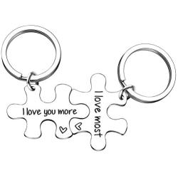 AMOR SPES 2pcs Couples Key Chain Set I Love You More I Love You Most Stainless Steel