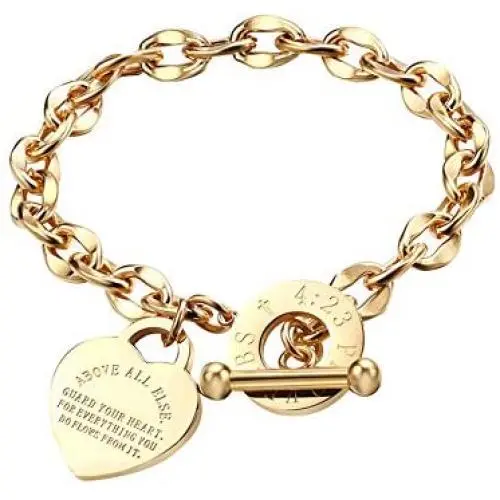 FFJGO Christian Gift Religious Jewelry Stainless Steel Prayer Bracelets Christian Bible Verse Proverbs 4:23 Link Bracelet Gifts for Women Girls Godmother FFJGO Christian Gift Religious Jewelry Stainless Steel Prayer Bracelets Christian Bible Verse Proverbs 4:23 Link Bracelet Gifts for Women Girls Godmother