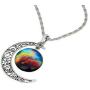 Adorit Mystical Galaxy & Crescent Moon Cosmic Colorful Pendant Necklace, Blue Glass, 17.5 Chain, Great Gift for Holidays, Birthdays, Special Days