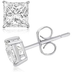 TIONEER Sterling Silver Stud Earrings for Women and Men, Cubic Zirconia Round Cut & Princess Cut, (White, Yellow, Rose, Black, Silver), 2mm - 10mm
