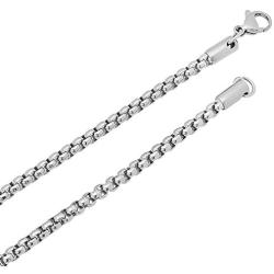 The Bling Factory 4mm High-Polished Stainless Steel Square Box Chain Necklace