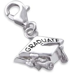 Graduation Cap Charm Lobster Clasp Sterling Silver 925 for Charms Bracelet, Necklace (E7239)