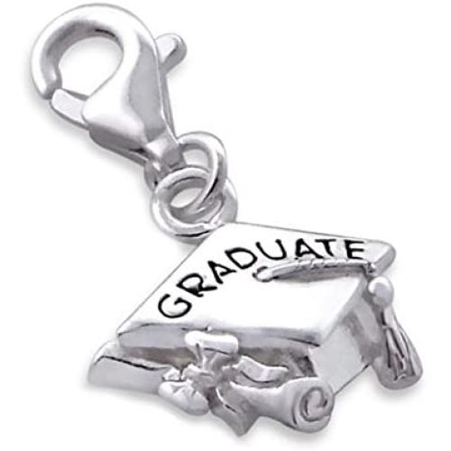 Graduation Cap Charm Lobster Clasp Sterling Silver 925 for Charms Bracelet, Necklace (E7239)